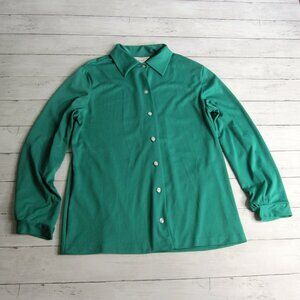 NPC Fashions Vintage Women's Green Top Size M Long Sleeve Button Up Blouse